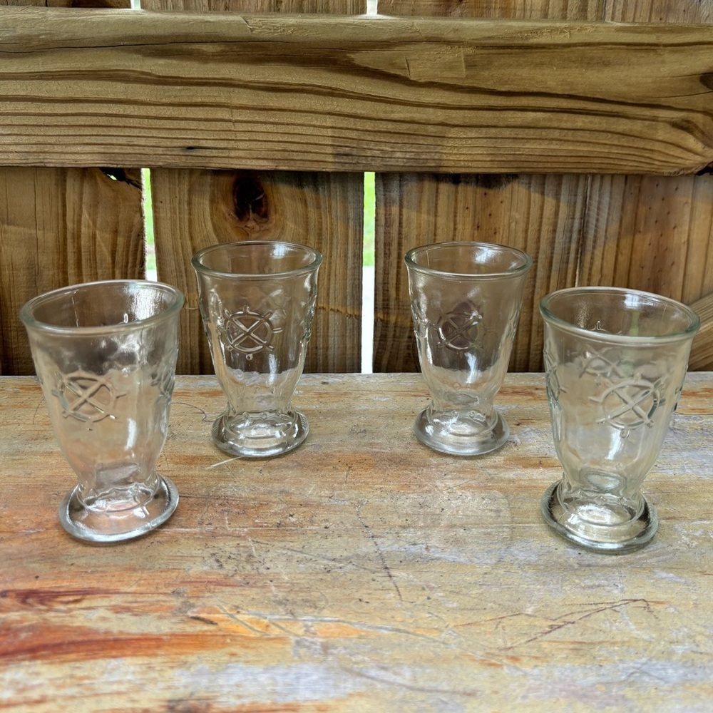Set of 4 Vintage 1950s Nautical Theme Sau-Sea Shrimp Cocktail Glasses